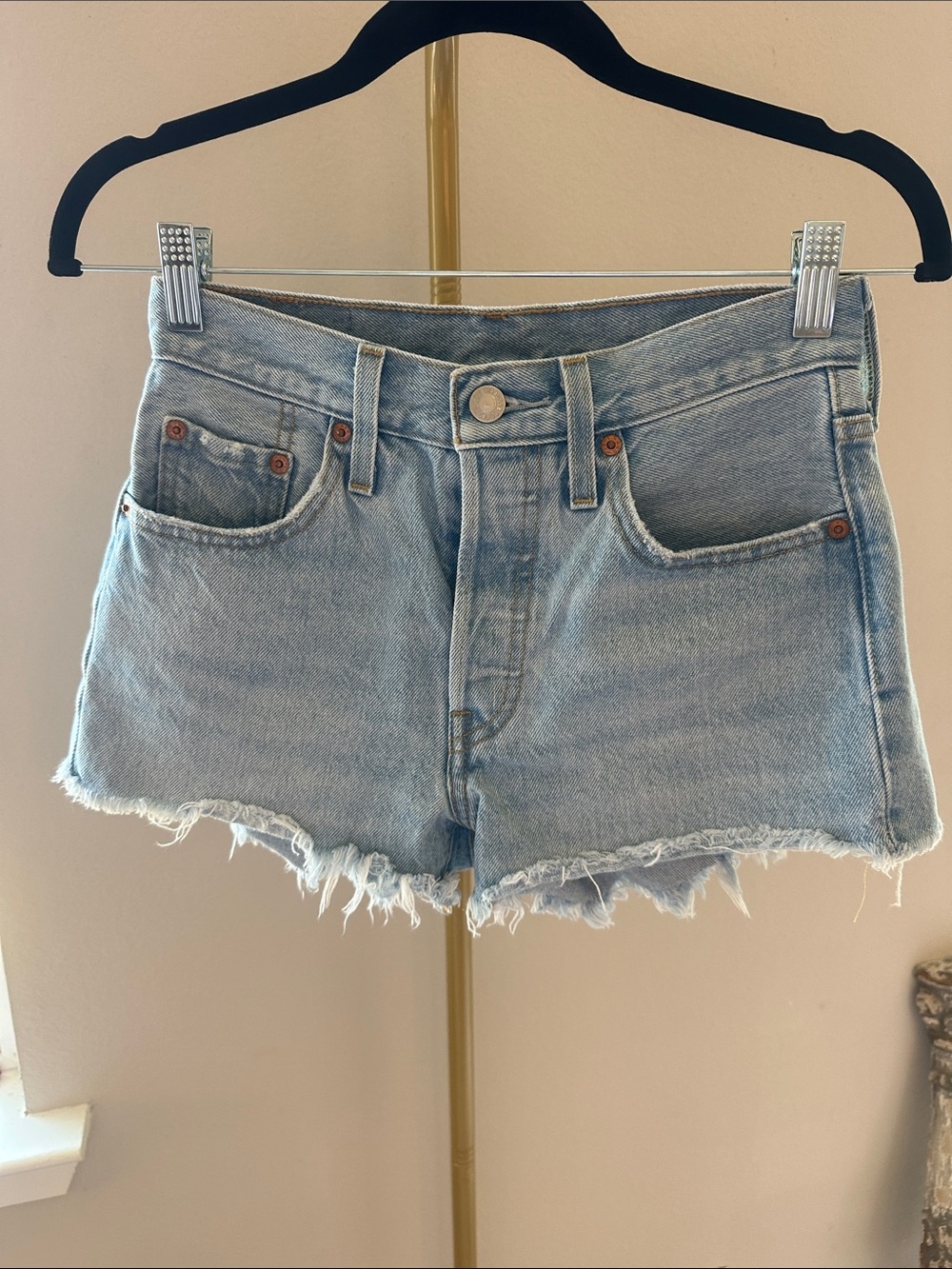Levi's 501 Light Blue Denim Cutoff Shorts with Frayed Hem